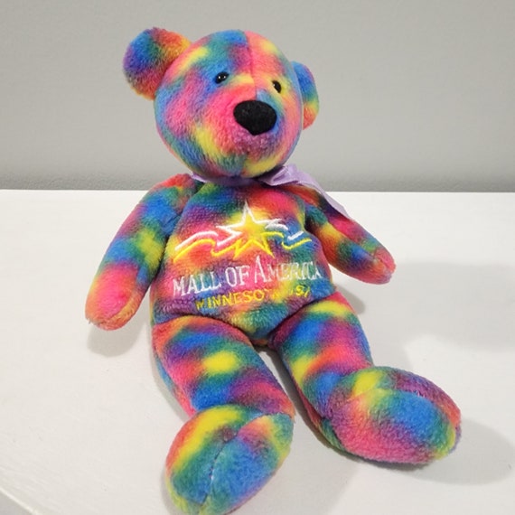 Mall of America 1997 Groovy Tie Dye Rainbow Bean Bag Bear