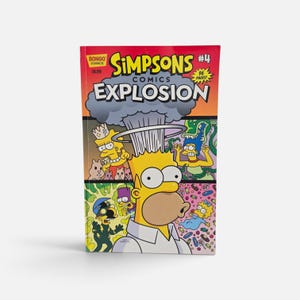 May include: Simpsons Comics Explosion #4 by Bongo Comics featuring a colorful cover illustration of Homer Simpson with an explosion above his head, surrounded by other characters including Lisa, Marge, and Bart against a vibrant, multi-paneled background.