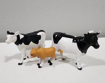 Vintage Plastic Farm Animals Bull Cow and Calf Lot of 3