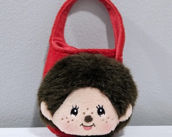 Monchhichi 7 inch Vintage Coin Purse Bag Red Monkey Head Monchichi