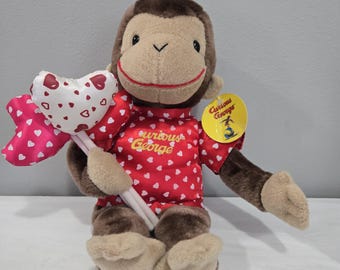 Curious George Plush, Valentines Day Stuffed Animal with Heart, 12 inch