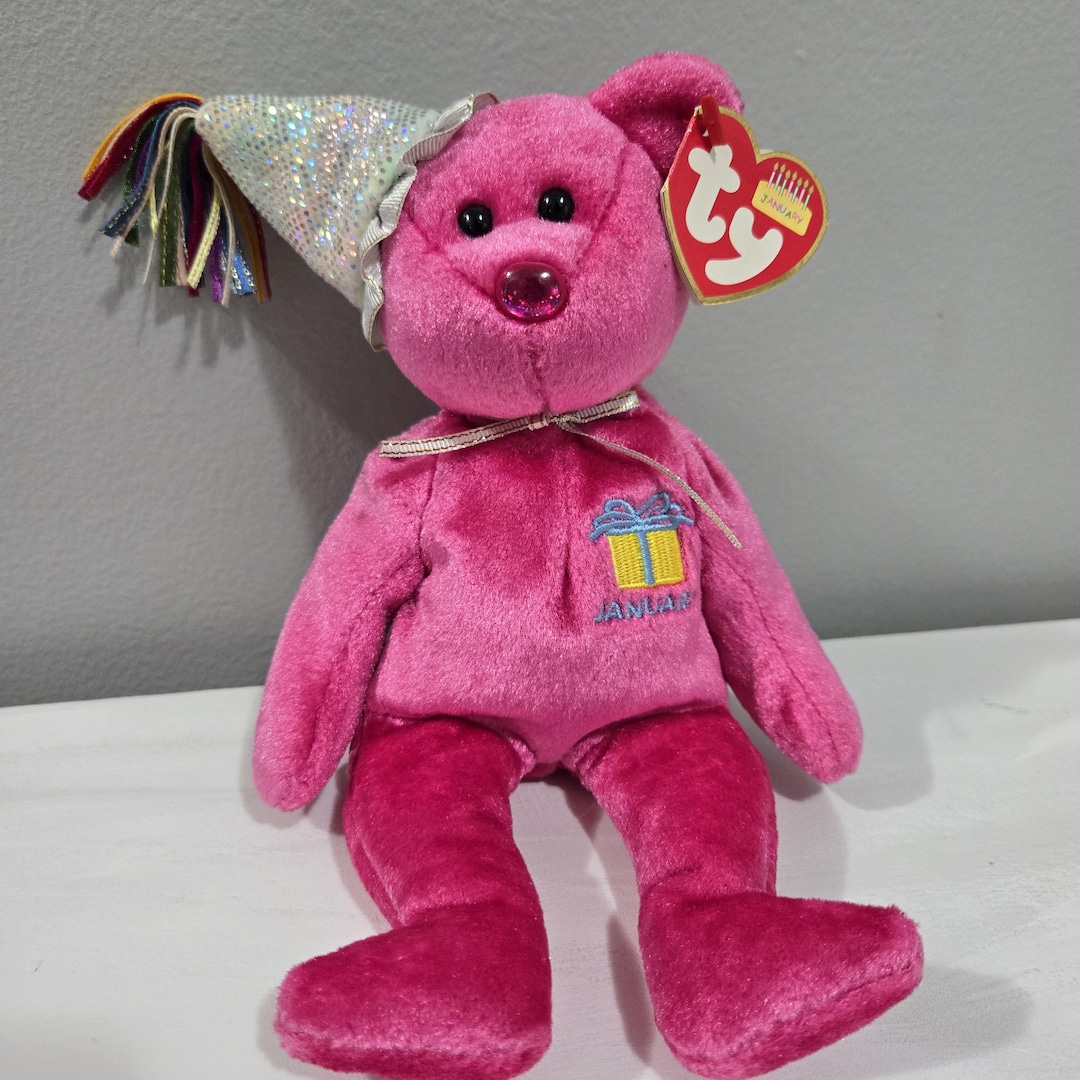 Ty Beanie Baby JANVIER l'anniversaire Ours en peluche rose de 23