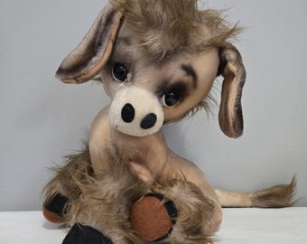 Vintage 60s Kamar Donkey Pancho Mohair Sawdust Stuffed Toy Japan Read Description