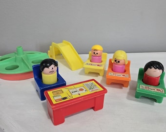 Vintage BLUE BOX Little People Kindergarten School Playset Parts Lot