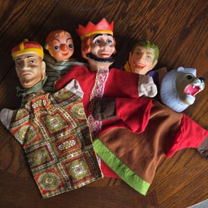 Vintage Hand Puppet Lot Plastic Heads Cloth Bodies