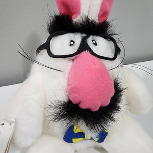 Vintage Dakin Stuffed Bunny: Pink Nose, Mustache, Glasses Disguise image 3