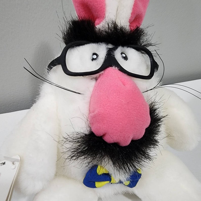 Vintage Dakin Stuffed Bunny: Pink Nose, Mustache, Glasses Disguise image 3