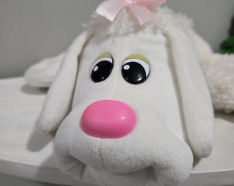 Pound Puppy White Poodle Plush Toy 18'' Pink Nose Stuffed Animal Hasbro