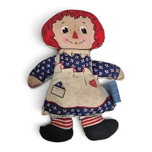 Mini bambola vintage Knickerbocker/RUSS Raggedy Ann con imbottitura in fagioli, 7 pollici, patriottica, ti amo canadese