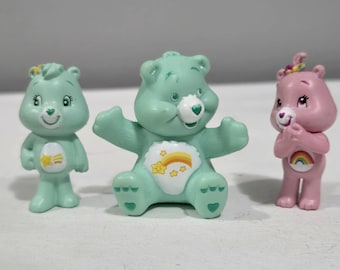 Care Bears Wish Bear 1.5 inch Mini Plastic Teddy Bear Vintage PVC Character Toy Mint Green Shooting Star