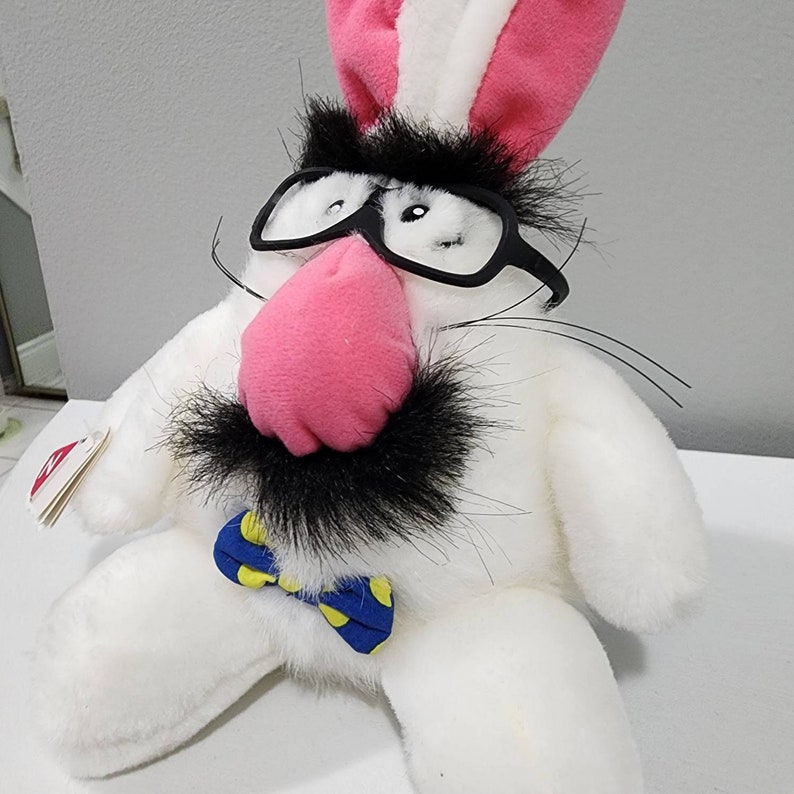 Vintage Dakin Stuffed Bunny: Pink Nose, Mustache, Glasses Disguise image 5