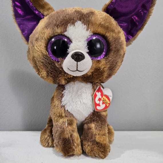 Ty Beanie Buddy Boos Dexter Chihuahua Dog Brown With Purple