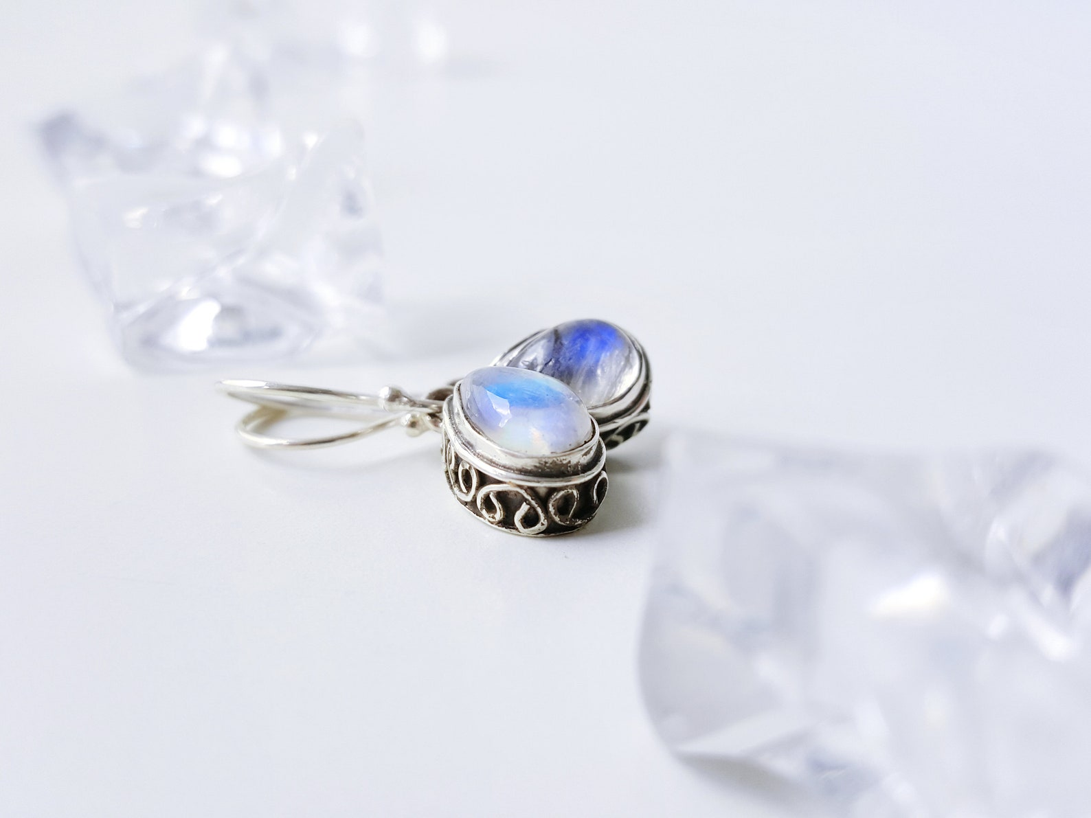 Blue Moonstone Earrings Intricate Setting Drop Earrings | Etsy
