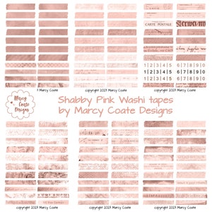 Shabby Pink Washi Tape, AFDRUKBARE washi strips, washi stickers - junk journal, plakboek, planner, fragmenten, clusters, ephemera