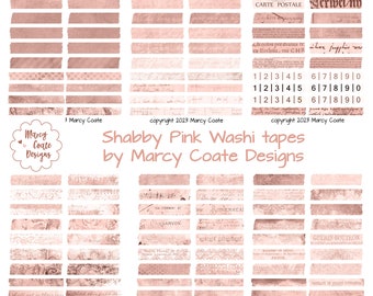 Shabby Pink Washi Tape, PRINTABLE washi strips, washi stickers - junk journal, scrapbook, planner, snippets, clusters, ephemera