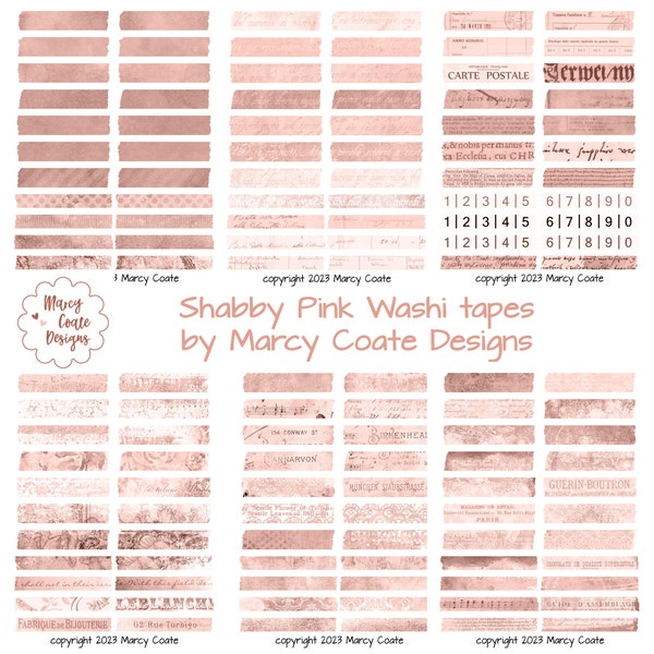 Shabby Pink Washi Tape, PRINTABLE washi strips, washi stickers - junk journal, scrapbook, planner, snippets, clusters, ephemera