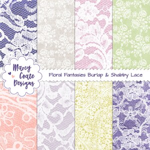 Papéis digitais Floral Fantasies Lace & Burlap para scrapbooking, confecção de cartões, artesanato em papel, planejadores, diários, imprimíveis, uso comercial OK
