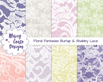 Floral Fantasies Lace & Burlap digital papers for scrapbooking, card making, paper crafts, planners, journals, printables, commercial use OK