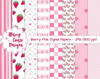 chevron 300 ppi floral lattice 12 printable papers flowers strawberry pattern 12x12 inches Berry Pink Digital Papers backgrounds