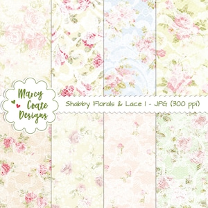 Papéis digitais Shabby Floral & Lace para scrapbooking, confecção de cartões, artesanato em papel, planejadores, diários, imprimíveis, uso comercial OK