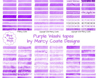 Purple Washi Tape, PRINTABLE washi strips, washi stickers - junk journal, scrapbook, planner, layering, snippets, clusters, ephemera