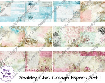 Shabby Chic Collage Papers Set 1: digital papers for scrapbooking, card making, paper crafts, planners, journals, printables, CU OK