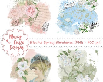 Spring blendable overlays, blendables, blended elements, blended overlays, mixed media, art journal, junk journal, grunge journal, etc.