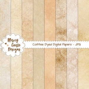 Coffee Dyed Digital Papers set of 8, commercial use OK for PRINTED journals, planners, stickers, scrapbooking, cards, tags, paper crafts image 1