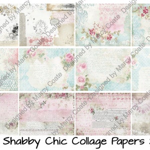 Conjunto 6 de papéis de colagem Shabby Chic: papéis digitais para scrapbooking, confecção de cartões, artesanato em papel, planejadores, diários, imprimíveis, CU OK