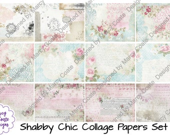 Shabby Chic Collage Papers Set 6: digital papers for scrapbooking, card making, paper crafts, planners, journals, printables, CU OK