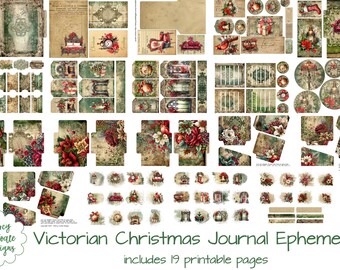 Victorian Christmas Journal Ephemera, junk journal, scrapbook, card making, paper crafts, includes tags, journal cards, labels, fussy cuts