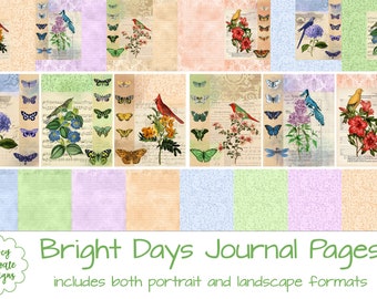 Bright Days Journal Pages, junk journal, scrapbook, card making, paper crafts, blank journal pages, lined journal pages, printables & more