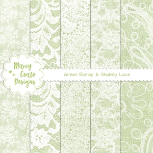 Papéis digitais de serapilheira e renda verde para scrapbooking, confecção de cartões, artesanato em papel, planejador, diário, uso comercial OK apenas para itens impressos