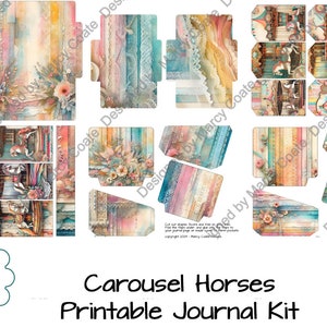 Carousel Horses Journal Ephemera, diário de lixo, álbum de recortes, confecção de cartões, artesanato em papel, inclui etiquetas, cartões de diário, etiquetas, cortes complicados, etc.