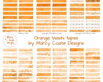 Orange Washi Tape, PRINTABLE washi strips, washi stickers - junk journal, scrapbook, planner, layering, snippets, clusters, ephemera