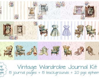 Vintage Wardrobe Journal Kit, junk journal, scrapbook, card making, paper crafts, blank journal pages, lined journal pages, printables, etc.