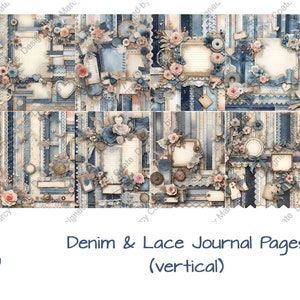 Denim & Lace VERTICALE gelaagde boho shabby junk journal afdrukbare papieren, papierkunst, albums, kaarten, CU OK voor fysieke items die je maakt