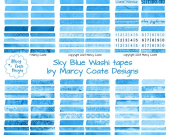 Blue Washi Tape, PRINTABLE washi strips, washi stickers for junk journal, scrapbook, planner, layering, snippets, clusters, ephemera