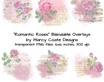 Romantic Roses blendable overlays, collage stamps, artsy overlay, mixed media, digistamp, digital transfer, art journal, junk journal etc.