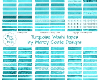 Turquoise Washi Tape, PRINTABLE washi strips, washi sticker junk journal, scrapbook, planner, layering, snippets, clusters, ephemera