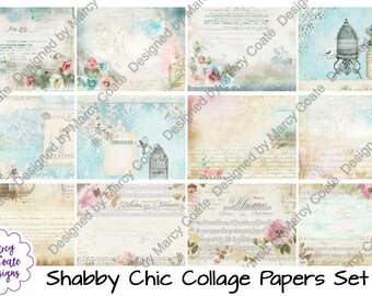 Shabby Chic Collage Papers Set 4: digital papers for scrapbooking, card making, paper crafts, planners, journals, printables, CU OK