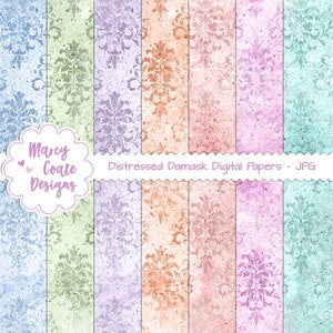 7 papéis digitais Damasco desgastados, 8,5 x 11 polegadas, CU OK para diários IMPRESSOS, planejadores, adesivos, scrapbooking, cartões, etiquetas, artesanato em papel