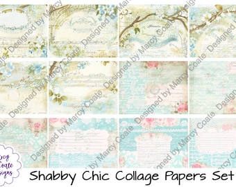 Shabby Chic Collage Papers Set 3: digital papers for scrapbooking, card making, paper crafts, planners, journals, printables, CU OK