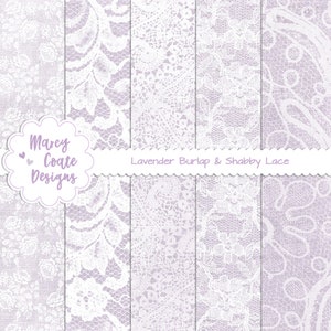 Papéis digitais Lavender Burlap & Lace: scrapbooking, confecção de cartões, artesanato em papel, planejador, diário, uso comercial OK apenas para itens impressos