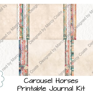 Páginas de escrita de diário de cavalos de carrossel, diário de lixo, álbum de recortes, criação de cartões, artesanato em papel, veja páginas de diário e coisas efêmeras correspondentes em minha loja!