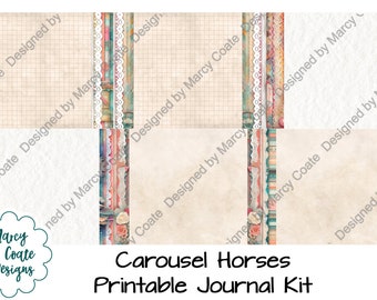 Carousel Horses Journal Writing Pages, junk journal, scrapbook, card making, paper crafts, see matching journal pags & ephemera in my shop!