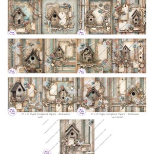 Birdhouses (sem pássaros) 12x12 Digital Scrapbook Papers para scrapbooking, criação de cartões, artesanato em papel, planejadores, diários, imprimíveis, CU OK