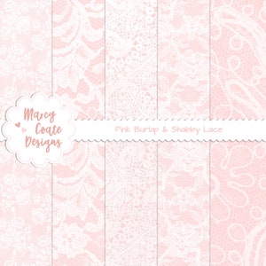 Papéis digitais Pink Burlap & Lace para scrapbooking, confecção de cartões, artesanato em papel, planejador, diário, uso comercial OK apenas para itens impressos