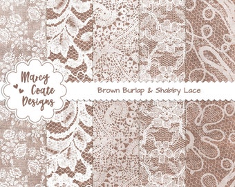 Carta digitale marrone in tela e pizzo per scrapbooking, creazione di biglietti, artigianato con la carta, agenda, diario, uso commerciale OK solo per articoli stampati