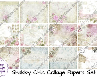 Shabby Chic Collage Papers Set 5: digital papers for scrapbooking, card making, paper crafts, planners, journals, printables, CU OK